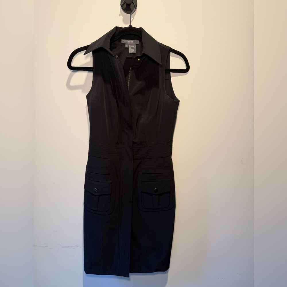Per Se Black Collared Midi Dress
